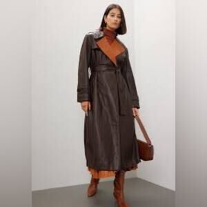 Derek Lam Faux Leather Trench Coat Medium Brown Orange